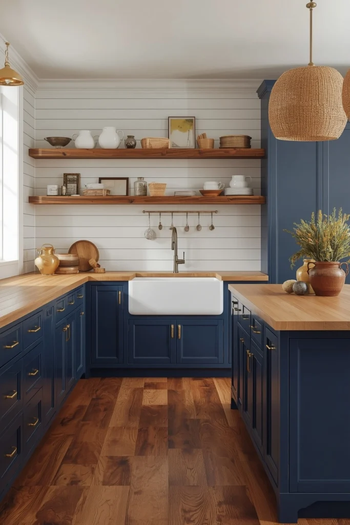 17 Farmhouse Kitchen Ideas That Feel Like a Warm Hug Every Morning 11 Navy Blue Farmhouse Kitchen