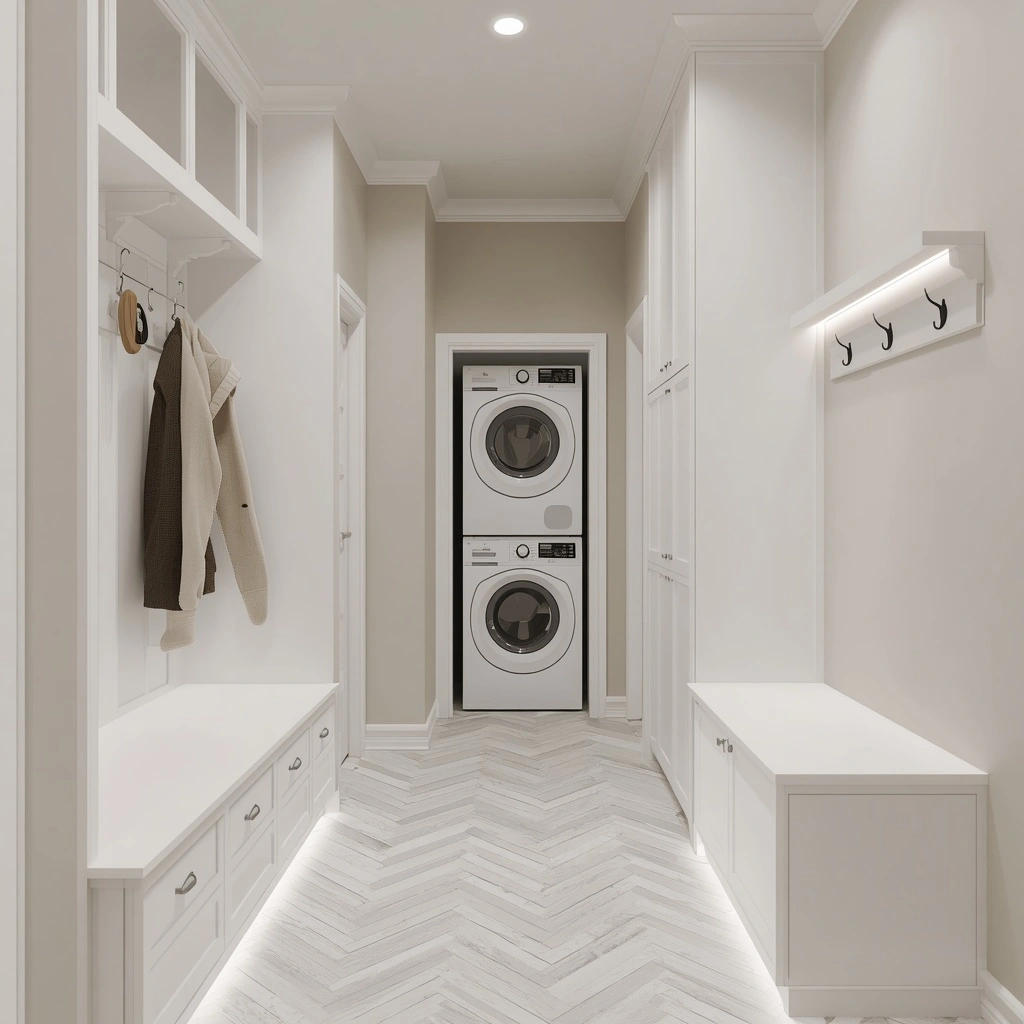 17 Small Mudroom Laundry Combo Ideas That Are Organized, Stylish, and Super Functional 11 The Narrow Hallway Conversion in laundry mudroom