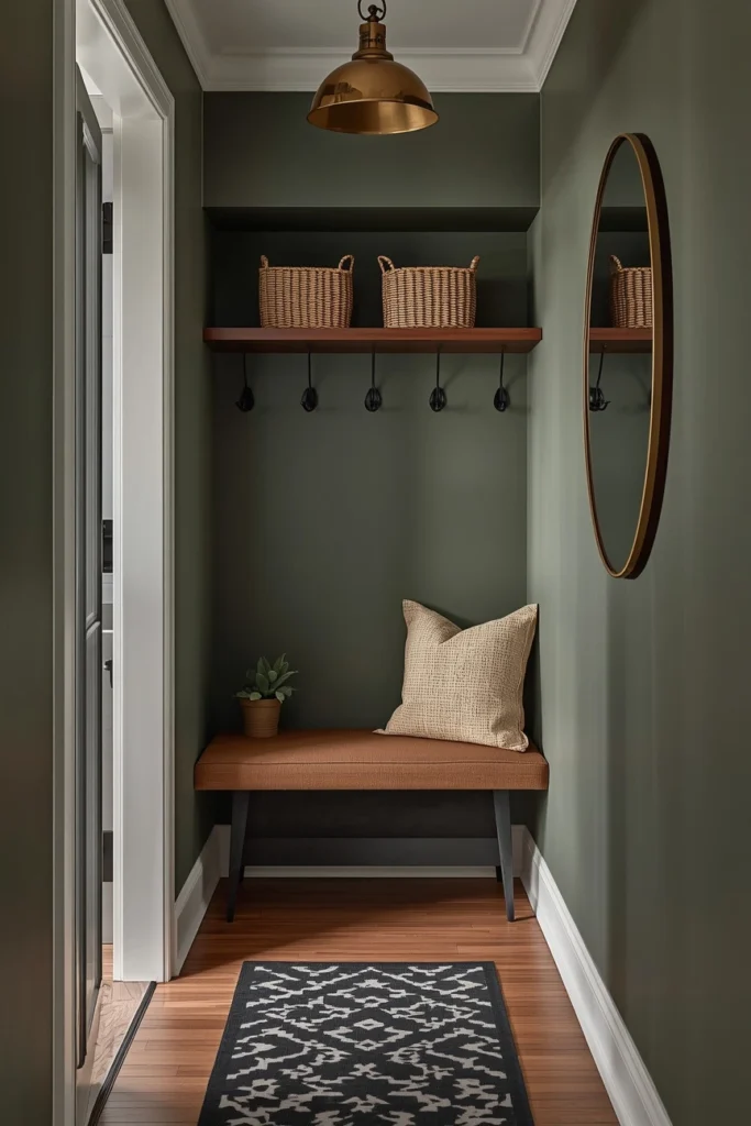 20 Mudroom Entryway Ideas That Are Beautiful Enough to Be a Design Feature 13 Warm Brick Wall Mudroom with Lantern Lighting