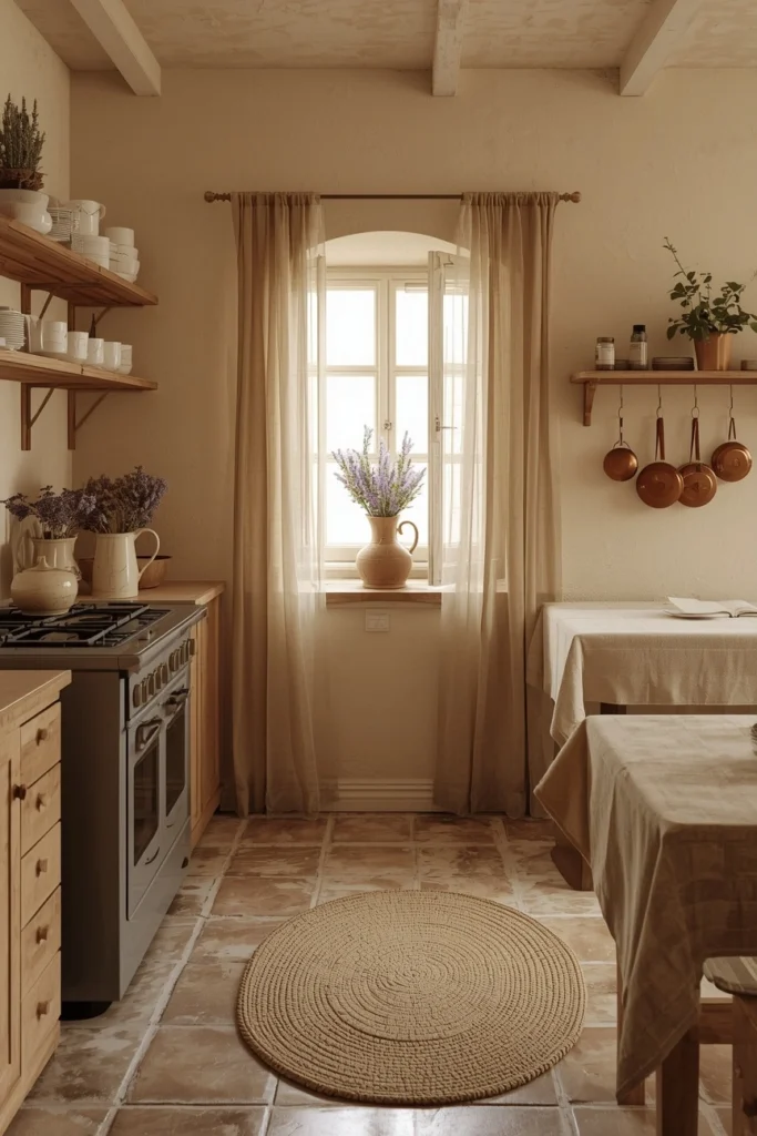 17 Farmhouse Kitchen Ideas That Feel Like a Warm Hug Every Morning 14 Cottagecore Farmhouse Kitchen — Wildflowers, Pottery, and Pure Warmth