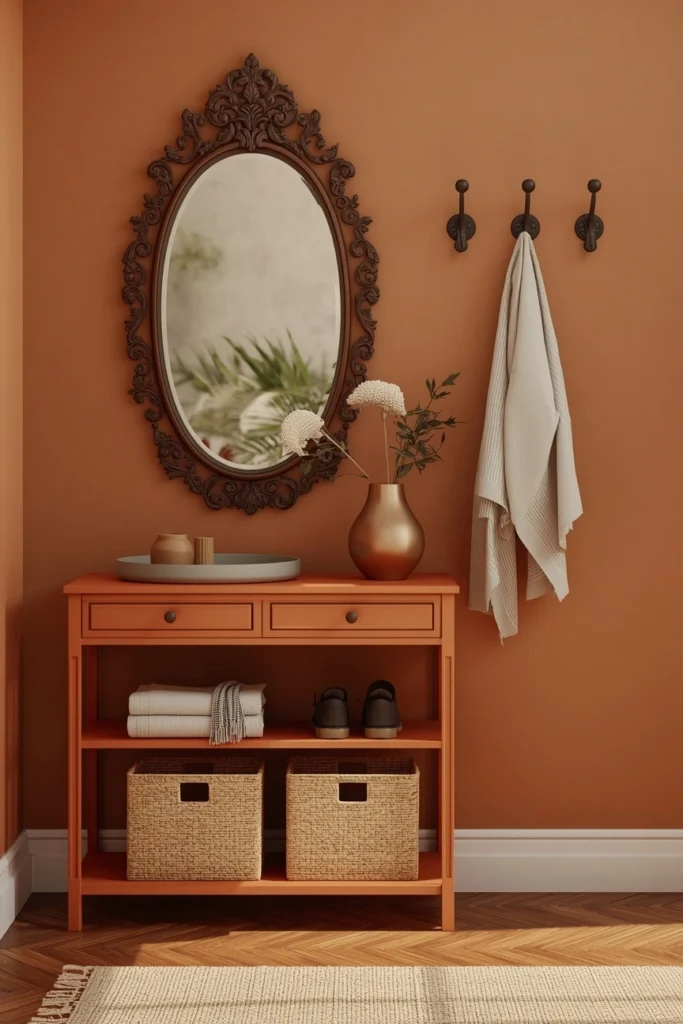 18 Mini Mudroom Ideas That Prove You Don't Need Much Space to Stay Organized 16 The Mirror + Console Table Mudroom