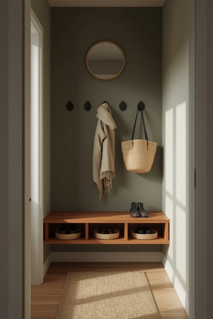 18 Mini Mudroom Ideas That Prove You Don't Need Much Space to Stay Organized 3 The Slim Floating Bench Mudroom