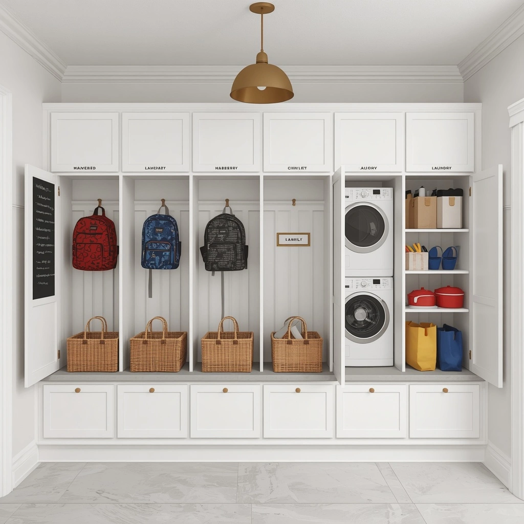 17 Small Mudroom Laundry Combo Ideas That Are Organized, Stylish, and Super Functional 20 The Full Family Command Center Mudroom Laundry Combo