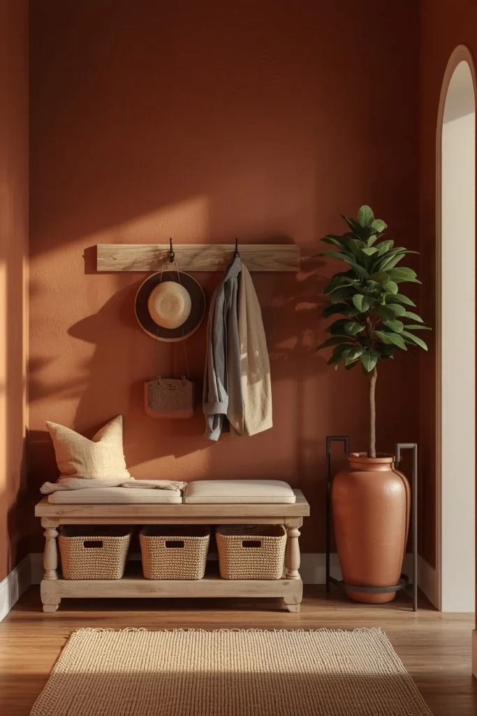 20 Boho Mudroom Ideas That Make Your Entryway Feel Like a Whole Vibe 4 Rustic Boho Farmhouse Mudroom with Shiplap and Rattan