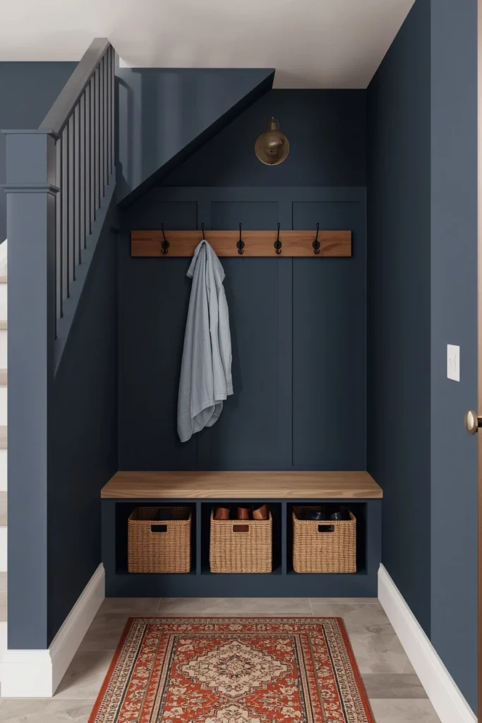 18 Mini Mudroom Ideas That Prove You Don't Need Much Space to Stay Organized 6 Under-Stair Mini Mudroom