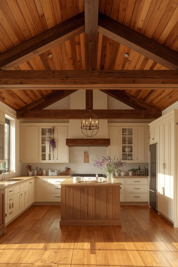 17 Farmhouse Kitchen Ideas That Feel Like a Warm Hug Every Morning 7 Exposed Wood Beam Farmhouse Kitchen