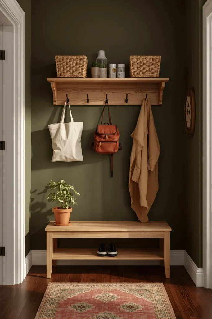 18 Mini Mudroom Ideas That Prove You Don't Need Much Space to Stay Organized 2 The Peg Rail + Floating Shelf Stack mini mudroom