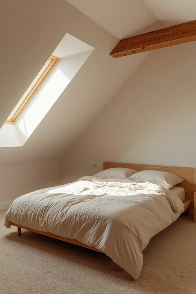 19 Attic Bedroom Ideas That Turn Forgotten Space Into a Dreamy Hideaway 2 attic bedroom shot, featuring a low bed positioned