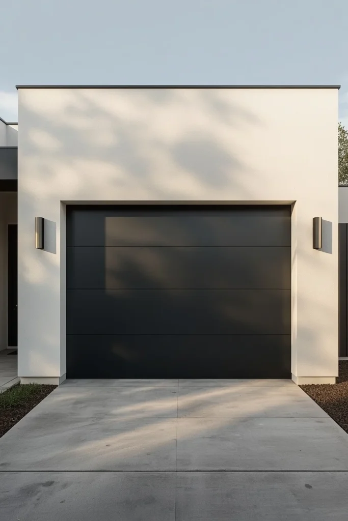 17 Garage Door Designs That Completely Transform Your Home's First Impression 2 home exterior, featuring a matte black flush-panel garage door