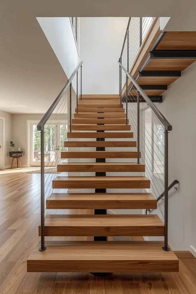 18 Staircase Ideas That Turn a Functional Feature Into a Stunning Design Statement 2 floating wood staircase, featuring thick clean-edge wood treads
