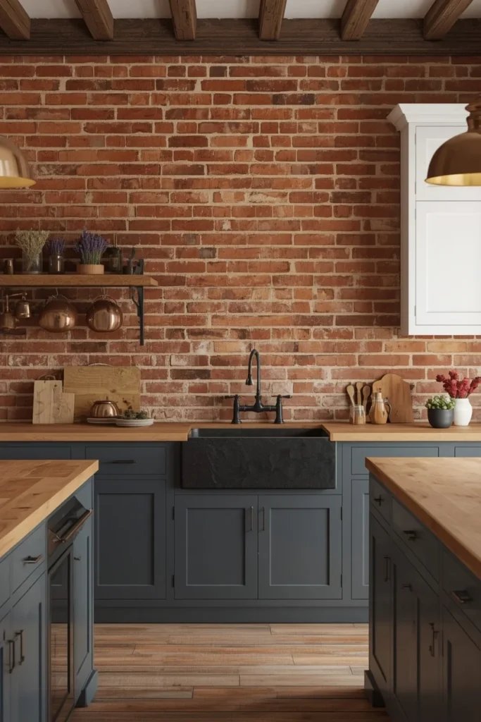 21 Country Kitchen Backsplash Ideas That Make Your Whole Kitchen Pop 11 Exposed Brick in Warm Red-Orange country kitchen
