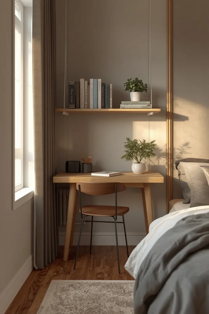 17 Cozy Study Space Ideas That Make Focusing Feel Effortless & Enjoyable 11 bedroom study nook, featuring a small wood desk