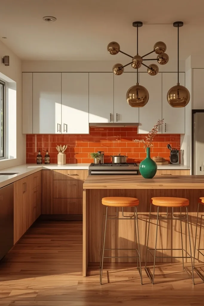 19 Kitchen Aesthetic Ideas So Good You'll Want to Renovate Tomorrow 11 mid-century modern kitchen aesthetic, natural walnut flat-front lower cabinetry