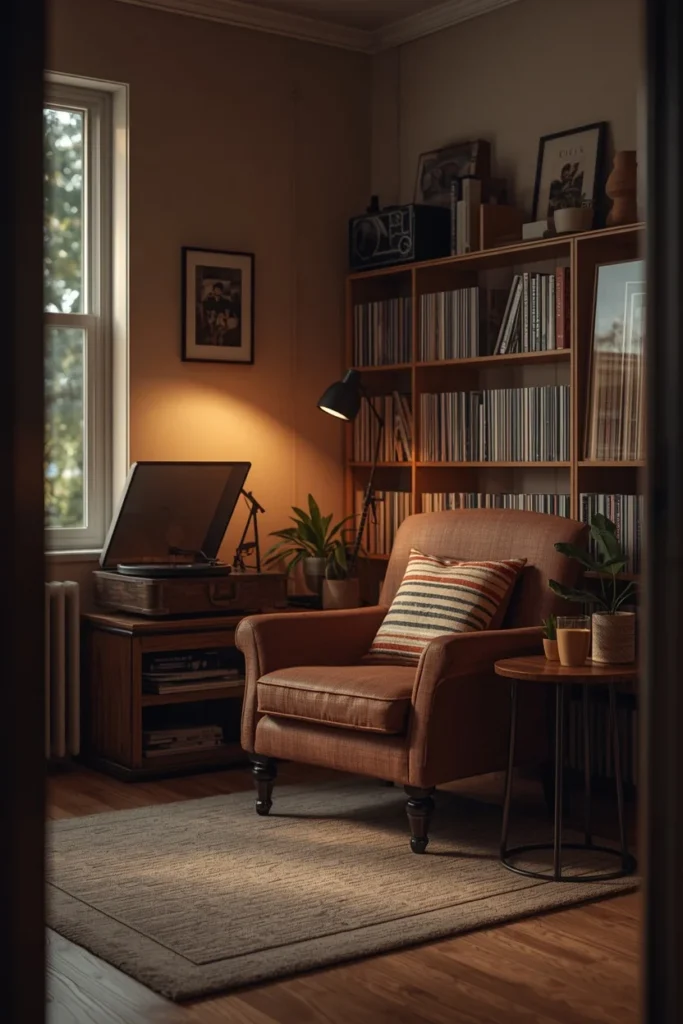 25 She Shed Interior Ideas That Create the Ultimate Personal Retreat 12 she shed music lounge, featuring a comfortable armchair