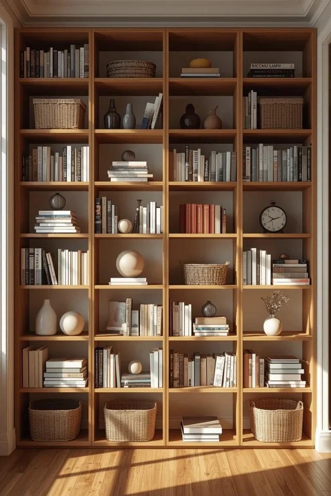 20 Studio Apartment Ideas That Make One Room Feel Like a Whole Beautiful Home 12 studio apartment, featuring a floor-to-ceiling wooden shelving