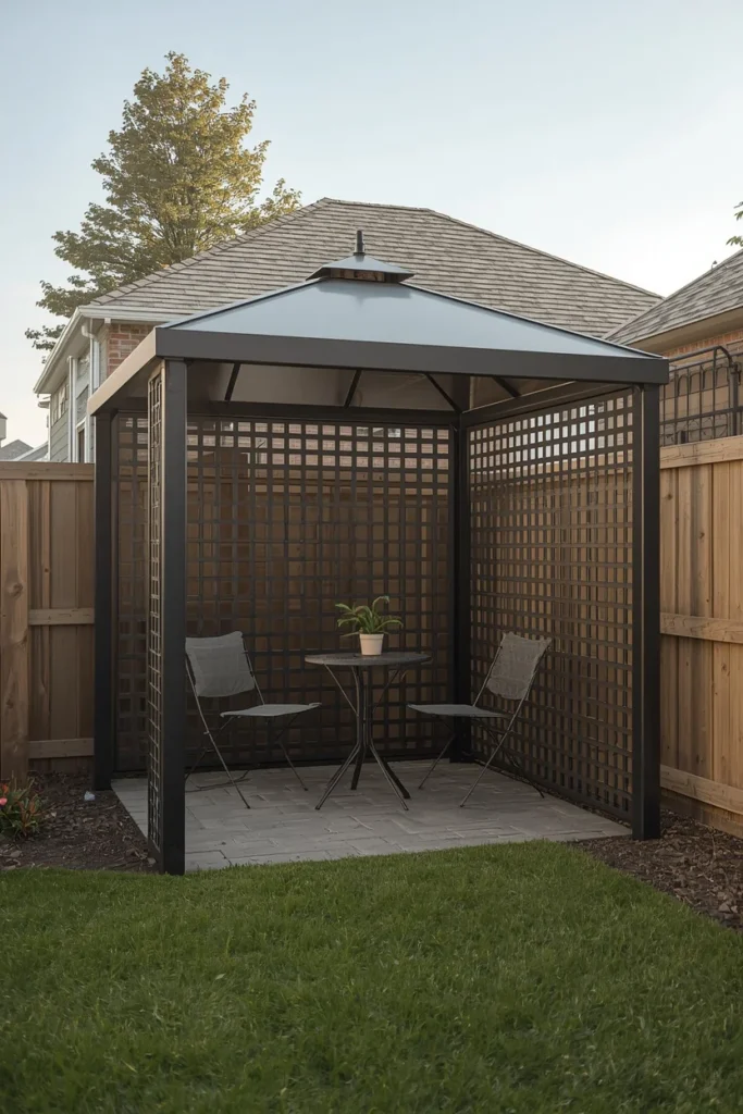 18 Backyard Gazebo Ideas That Create the Most Beautiful Outdoor Escape 13 backyard, featuring a triangular corner gazebo