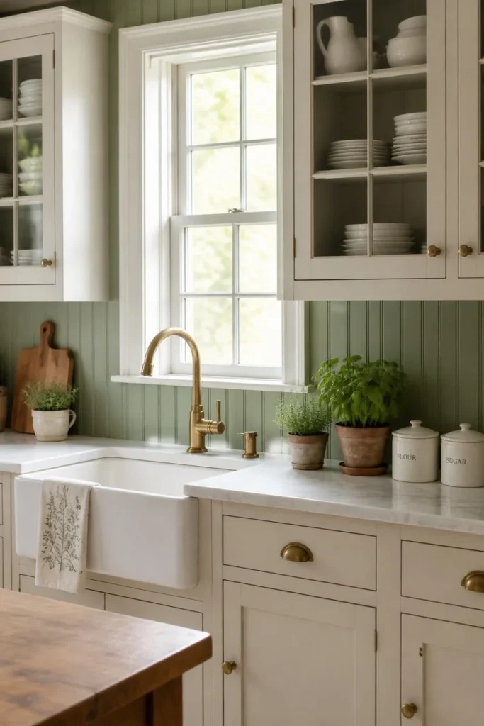 21 Country Kitchen Backsplash Ideas That Make Your Whole Kitchen Pop 13 Beadboard Painted in Sage Green country kitchen