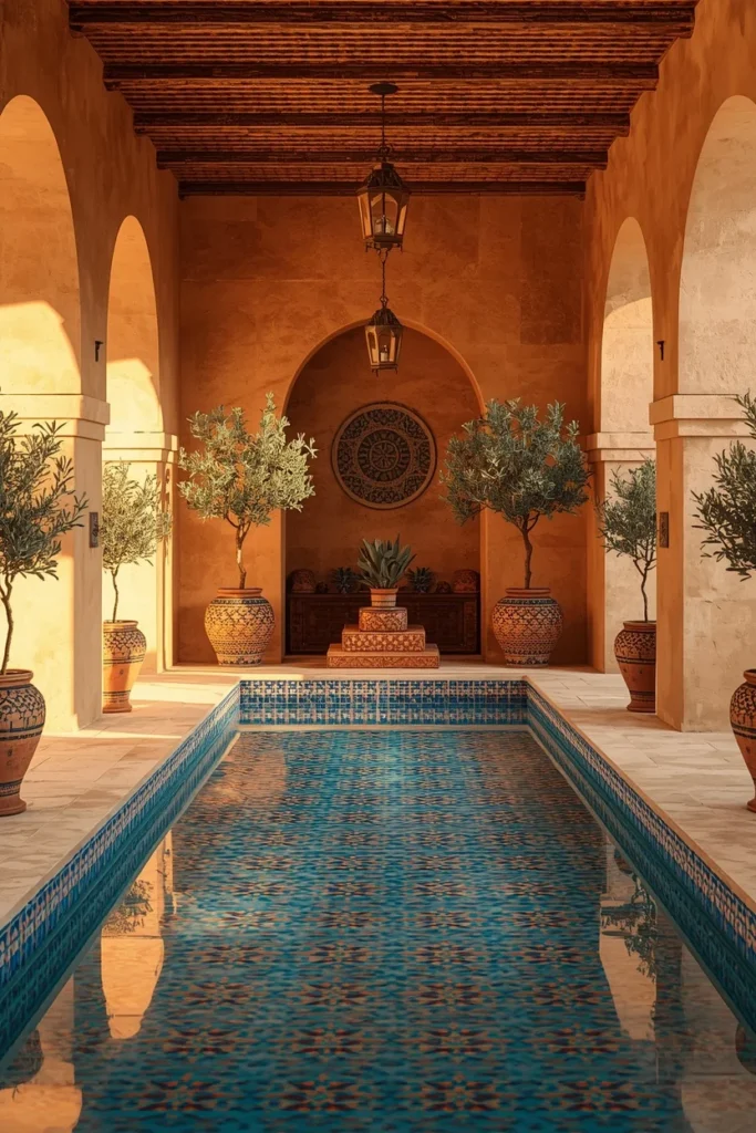 23 Modern Indoor Pool Designs That Are Pure Luxury Right Inside Your Home 13 Mediterranean indoor pool room, rectangular pool interior