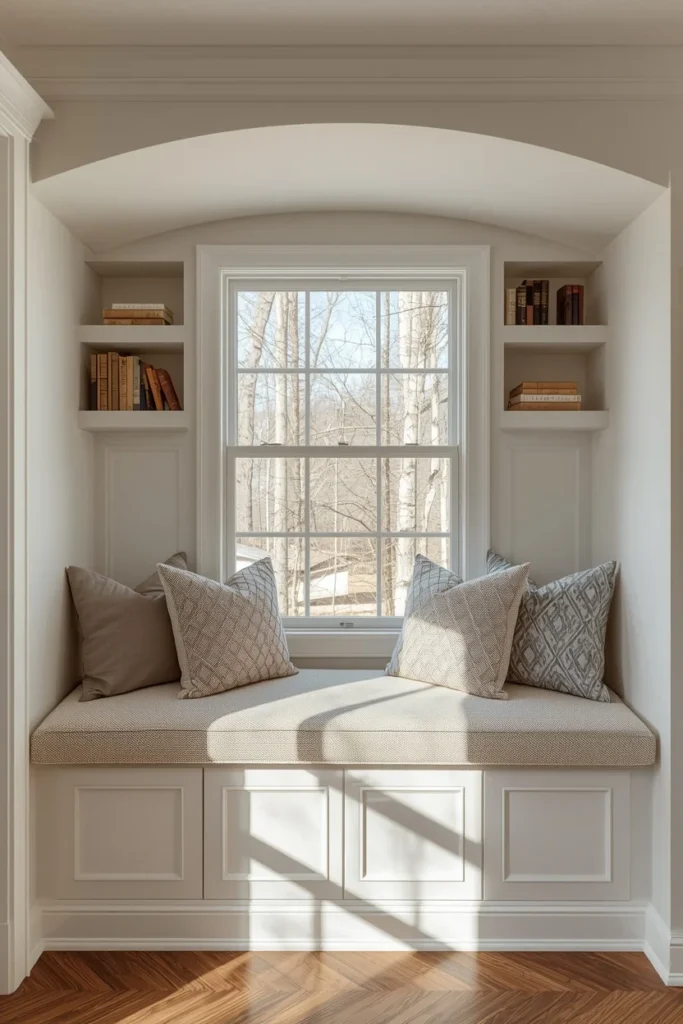 25 She Shed Interior Ideas That Create the Ultimate Personal Retreat 13 she shed built-in window seat, featuring a cushioned bench