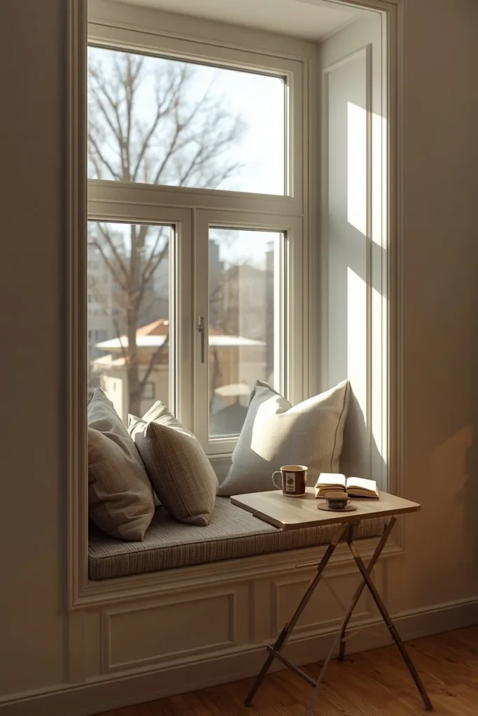 20 Studio Apartment Ideas That Make One Room Feel Like a Whole Beautiful Home 13 studio apartment window nook, featuring a built-in bench seat