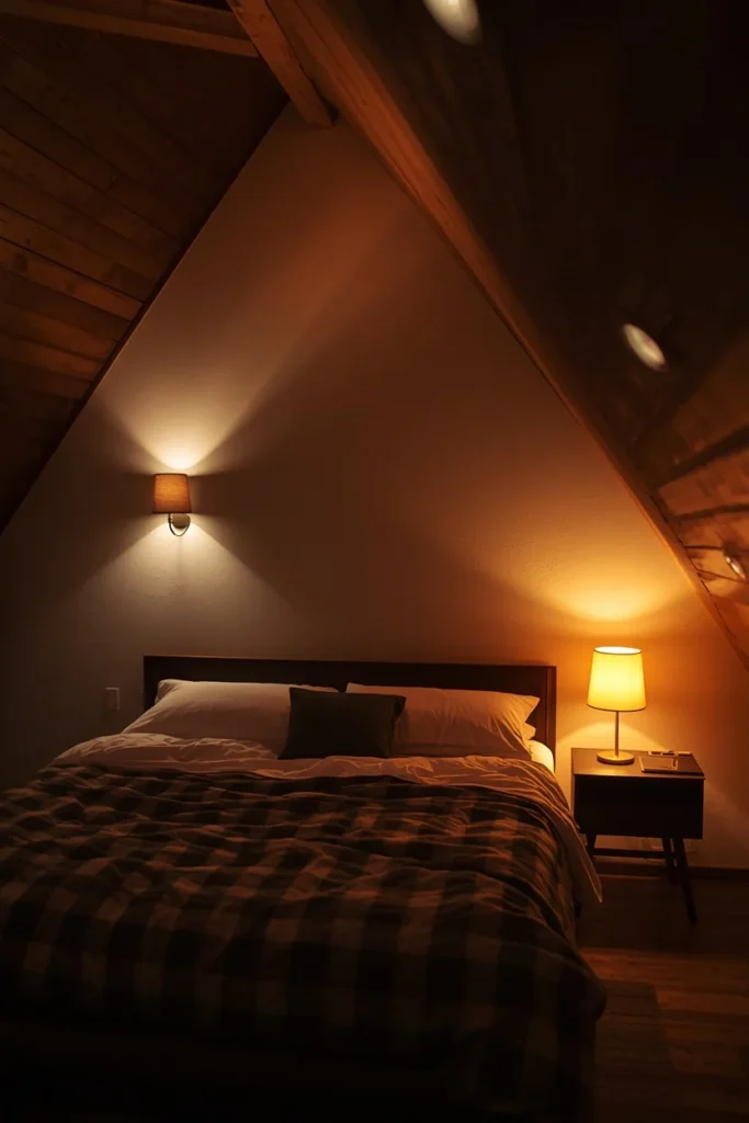 19 Attic Bedroom Ideas That Turn Forgotten Space Into a Dreamy Hideaway 14 attic bedroom evening shot,