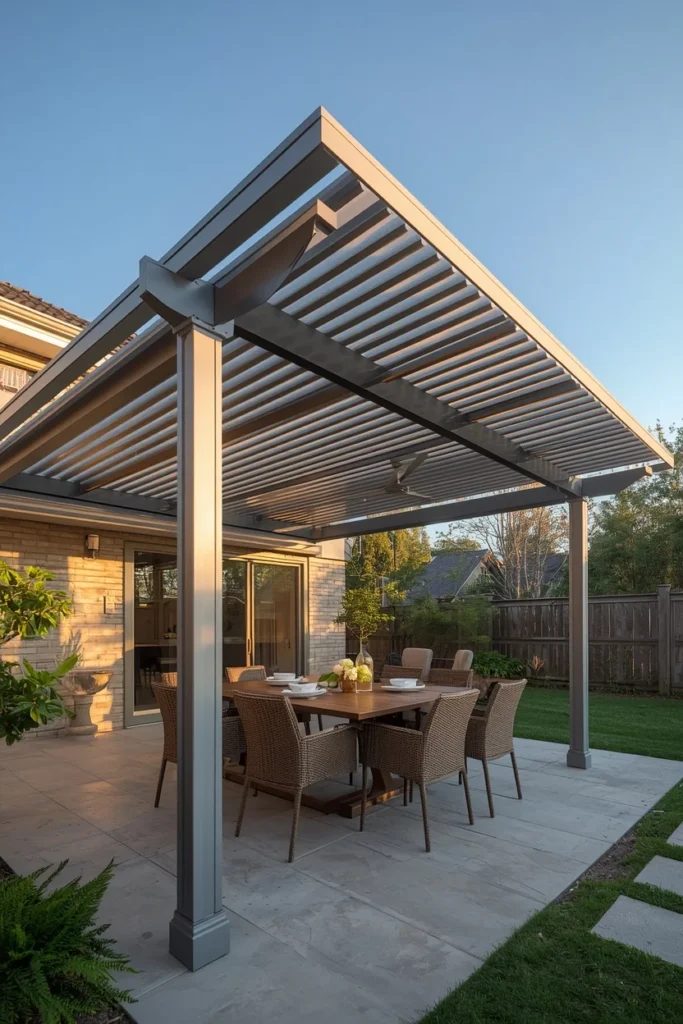18 Backyard Gazebo Ideas That Create the Most Beautiful Outdoor Escape 14 backyard, featuring a modern louvered pergola-gazebo