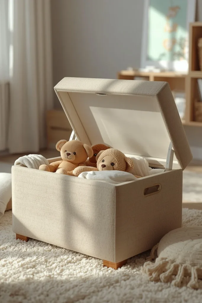 22 Genius Playroom Ideas That Kids Will Love & Parents Will Actually Appreciate 14 children's playroom, featuring a soft upholstered storage ottoman
