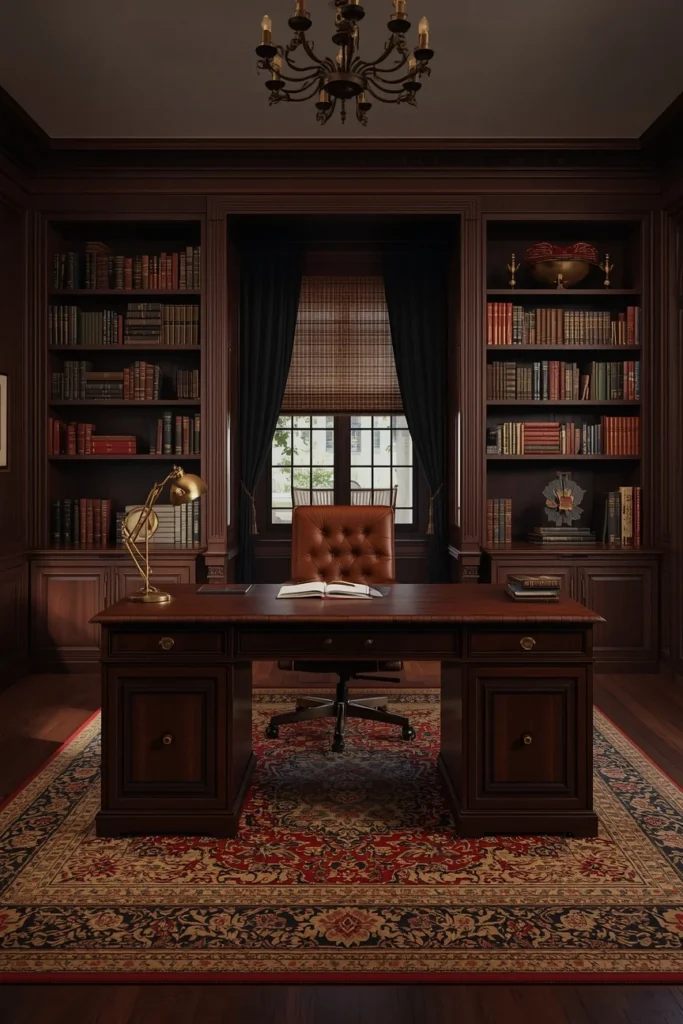 21 Home Office Aesthetic Ideas That Make Working From Home Actually Enjoyable 14 traditional home office study, featuring dark mahogany desk