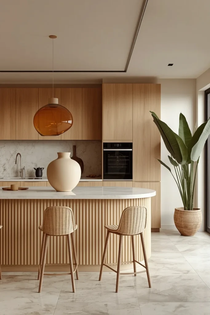 19 Kitchen Aesthetic Ideas So Good You'll Want to Renovate Tomorrow 14 organic modern kitchen aesthetic, rounded curved-corner fluted front kitchen island