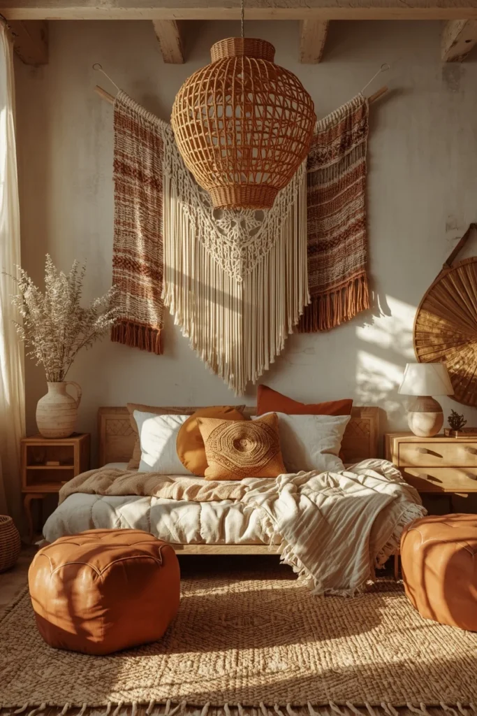 20 Studio Apartment Ideas That Make One Room Feel Like a Whole Beautiful Home 15 bohemian studio apartment, featuring layered woven textiles,