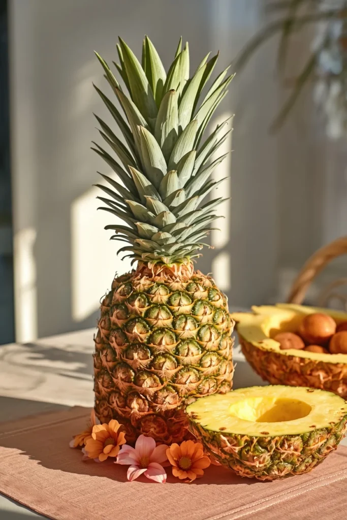 24 Summer Tablescape Ideas That Are Fresh, Colorful & Totally Stunning 15 summer table centerpiece featuring a whole pineapple with its crown intact