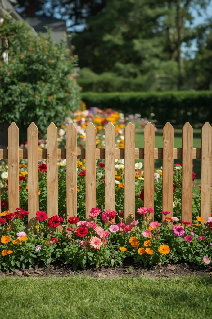 17 Wood Privacy Fence Ideas That Are Beautiful, Functional & Totally Chic 15 cottage garden front yard exterior, featuring a semi-private spaced wood picket fence