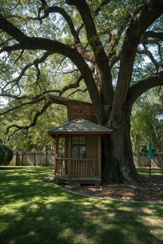 18 Backyard Gazebo Ideas That Create the Most Beautiful Outdoor Escape 16 backyard, featuring a whimsical treehouse-style gazebo