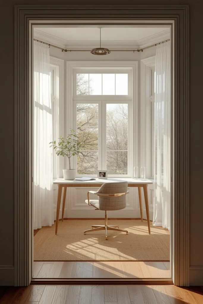 21 Home Office Aesthetic Ideas That Make Working From Home Actually Enjoyable 16 sunroom home office, featuring a slim desk