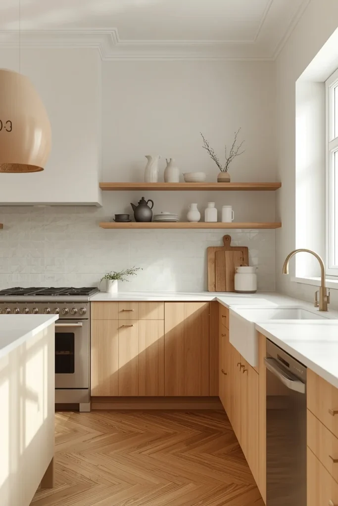 19 Kitchen Aesthetic Ideas So Good You'll Want to Renovate Tomorrow 16 Scandinavian kitchen aesthetic, soft-profile flat-front warm pale birch cabinetry