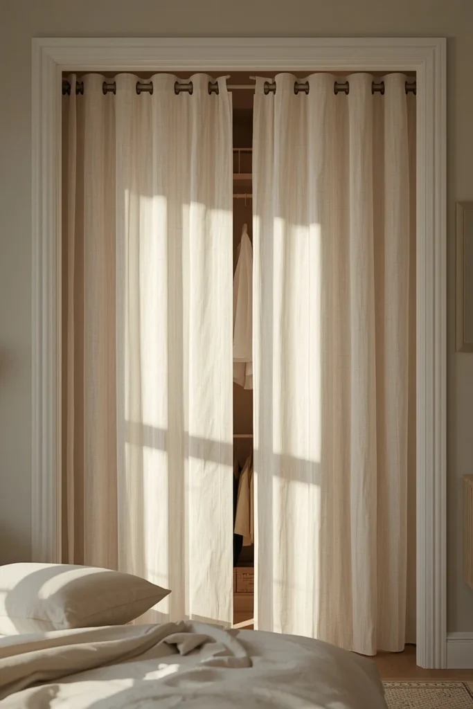 19 Renter-Friendly Bedroom Ideas That Feel Like a Real Home, Not a Rental 16 Closet Curtain Swap