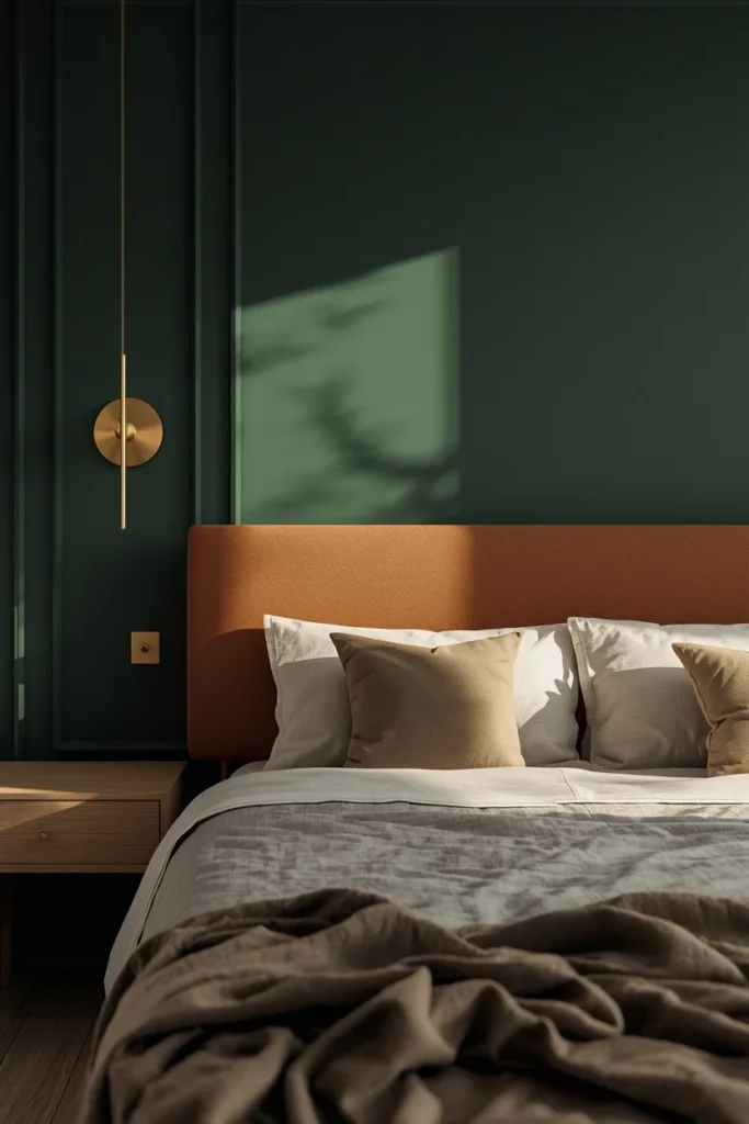 20 Studio Apartment Ideas That Make One Room Feel Like a Whole Beautiful Home 16 studio apartment bedroom zone, featuring a deep forest green accent wall