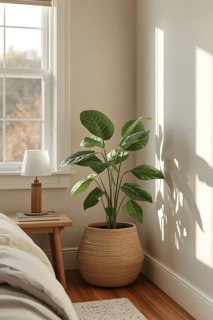 17 Guest Bedroom Ideas That Will Make Every Visitor Never Want to Leave 17 guest bedroom corner, featuring a low-maintenance pothos plant