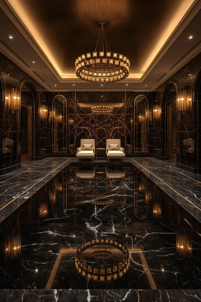 23 Modern Indoor Pool Designs That Are Pure Luxury Right Inside Your Home 17 Hollywood glamour indoor pool, rectangular pool