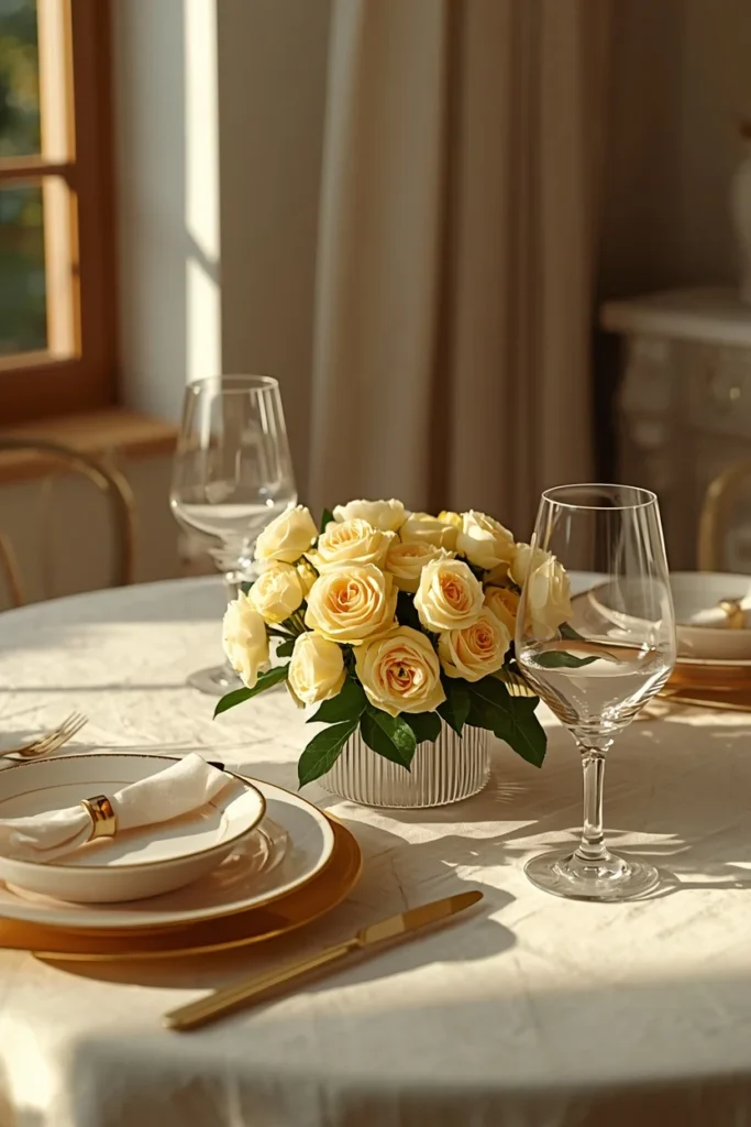 24 Summer Tablescape Ideas That Are Fresh, Colorful & Totally Stunning 17 brunch table featuring soft butter-yellow ranunculus
