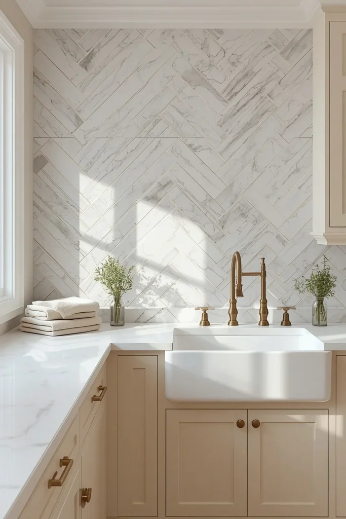 21 Country Kitchen Backsplash Ideas That Make Your Whole Kitchen Pop 17 Herringbone White Marble Subway Tile country kitchen
