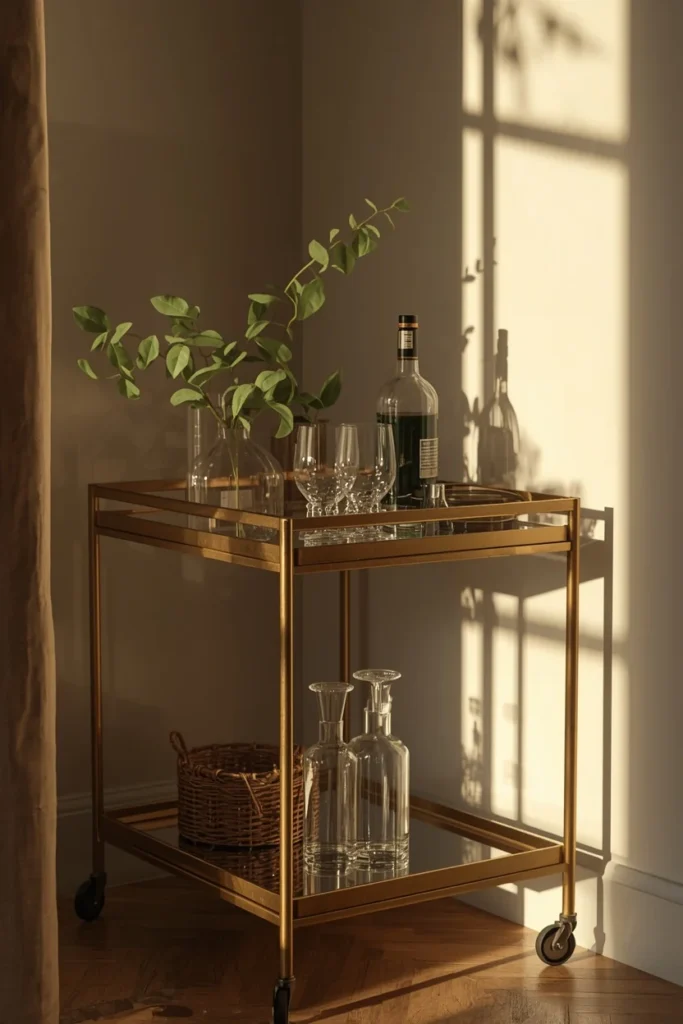 18 IKEA Hack Ideas That Turn Basic Furniture Into Designer Pieces 18 dining room corner, featuring a IKEA utility cart painted brass