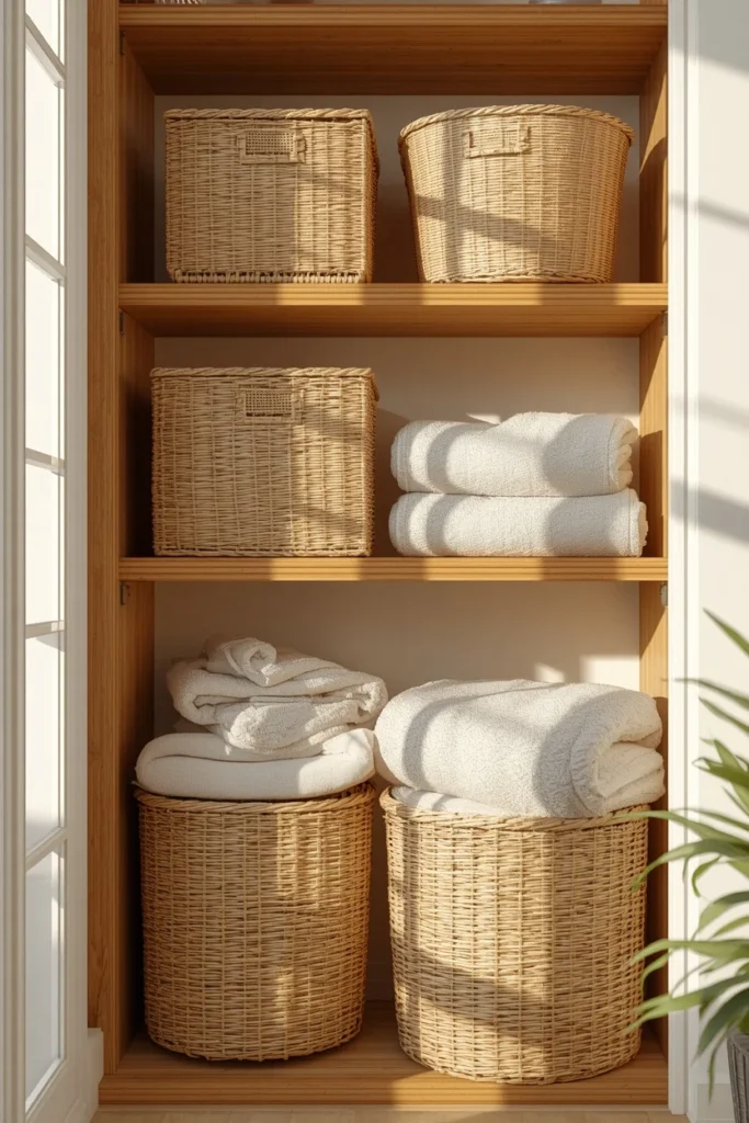 20 Summer House Interior Ideas That Are Bright, Breezy & Beautifully Relaxed 18 summer house living room, featuring a set of woven seagrass storage baskets