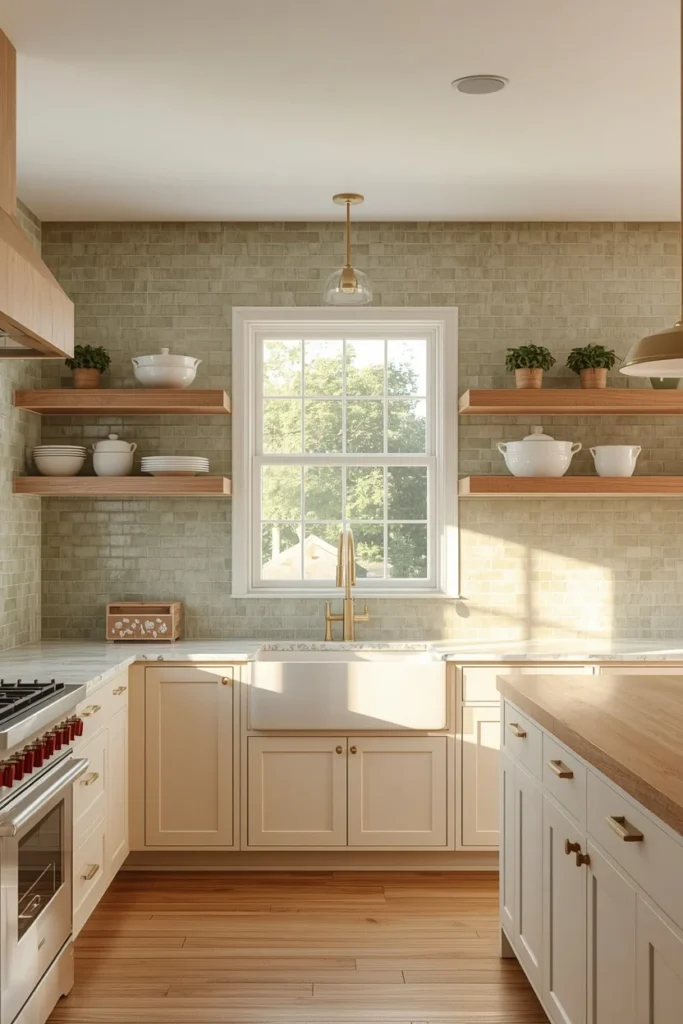 21 Country Kitchen Backsplash Ideas That Make Your Whole Kitchen Pop 18 Sage Green Zellige With Cream Cabinets Full Coverage country kitchen