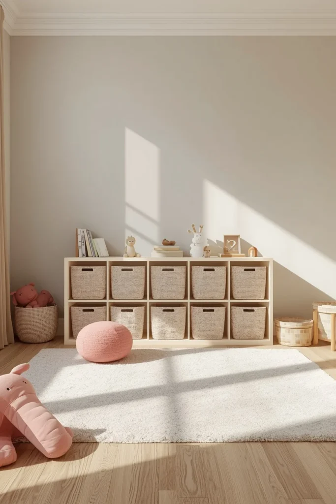 22 Genius Playroom Ideas That Kids Will Love & Parents Will Actually Appreciate 19 children's playroom, featuring a modular cube storage unit