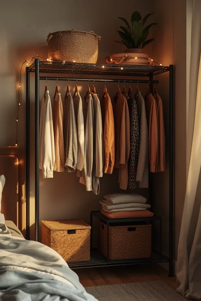 18 IKEA Hack Ideas That Turn Basic Furniture Into Designer Pieces 19 small bedroom corner, featuring an open metal shelving frame