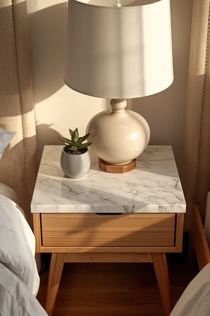 19 Renter-Friendly Bedroom Ideas That Feel Like a Real Home, Not a Rental 19 Peel-and-Stick Tile Nightstand Refresh