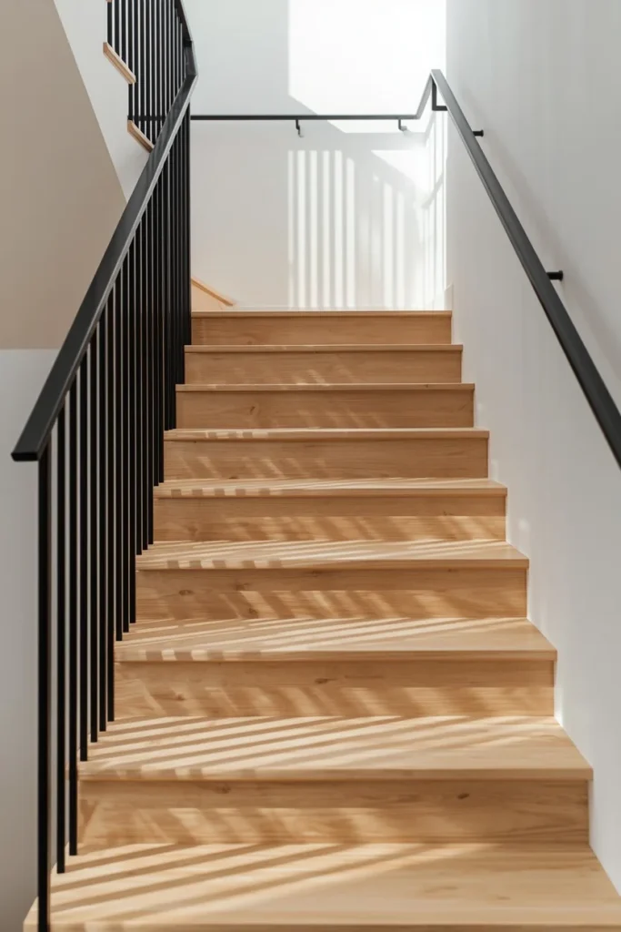 18 Staircase Ideas That Turn a Functional Feature Into a Stunning Design Statement 19 staircase, featuring thin black rails repeated in a tight even pattern