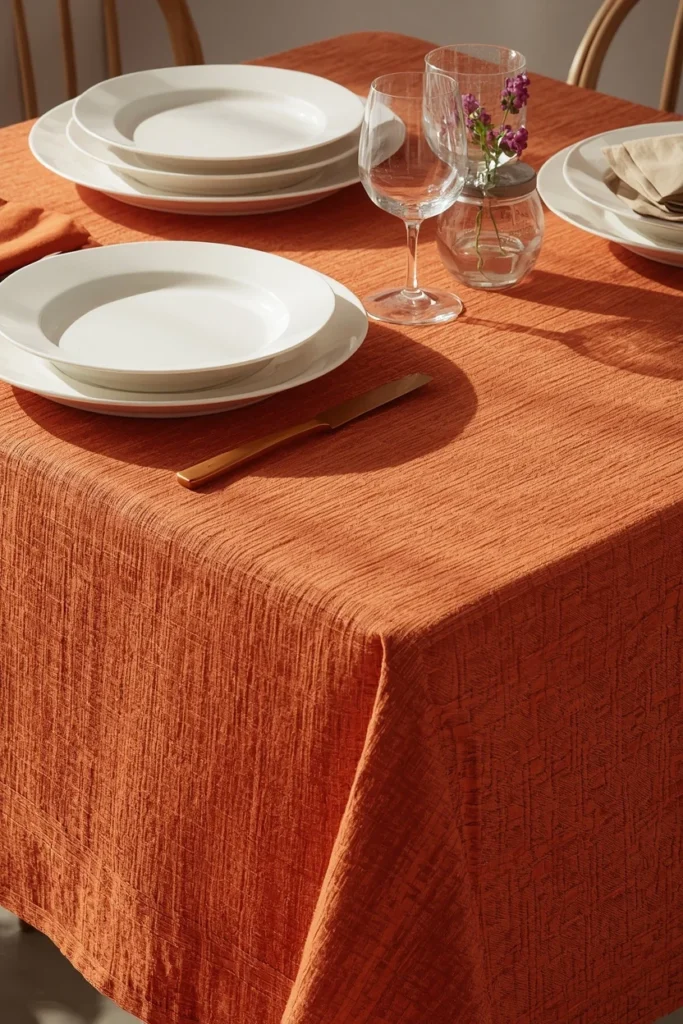 24 Summer Tablescape Ideas That Are Fresh, Colorful & Totally Stunning 19 summer table featuring a bold textured boucle tablecloth