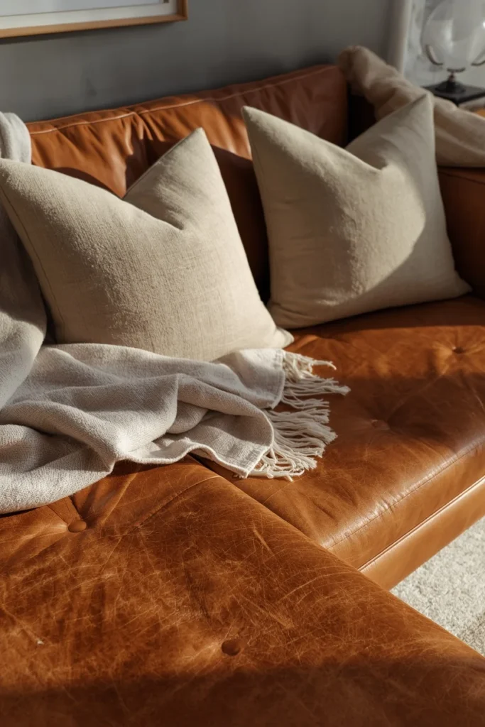 24 Family Room Ideas That Are Stylish Enough for Adults, Fun for Kids 20 family room, featuring a warm cognac leather sectional sofa